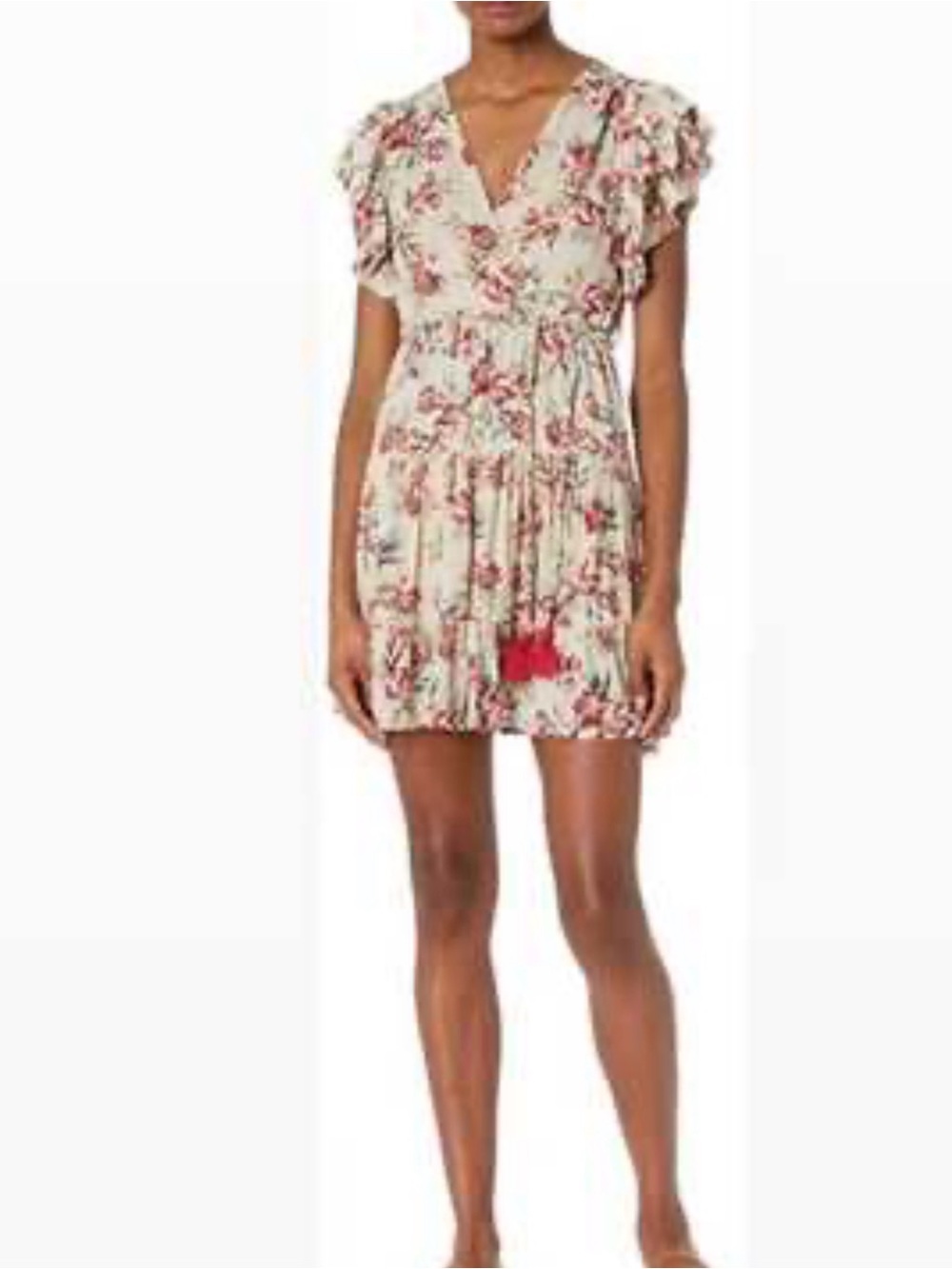 Angie Cream Mini Dress with Pink-Red Floral Print
